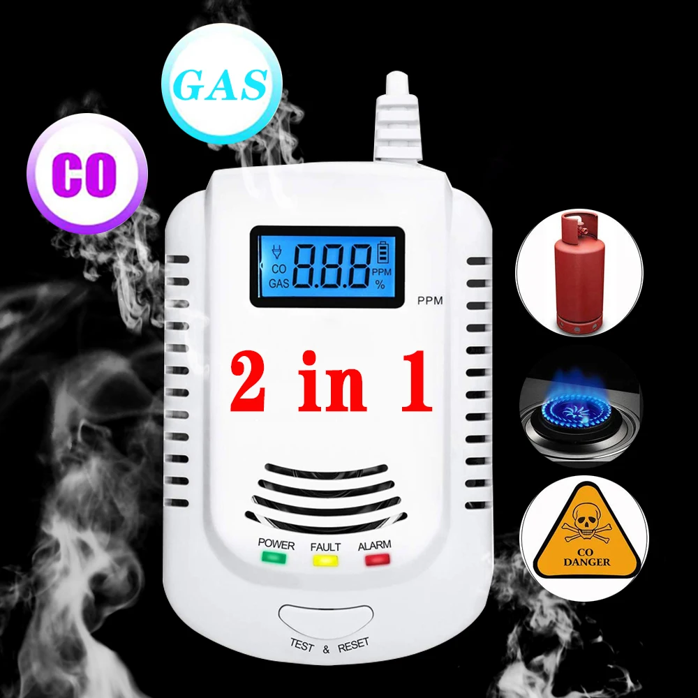 Independent Carbon Monoxide Detector Gas Detector Gas Alarm Sensor Methane Propane Gas leak Detector EU Plug LCD Security
