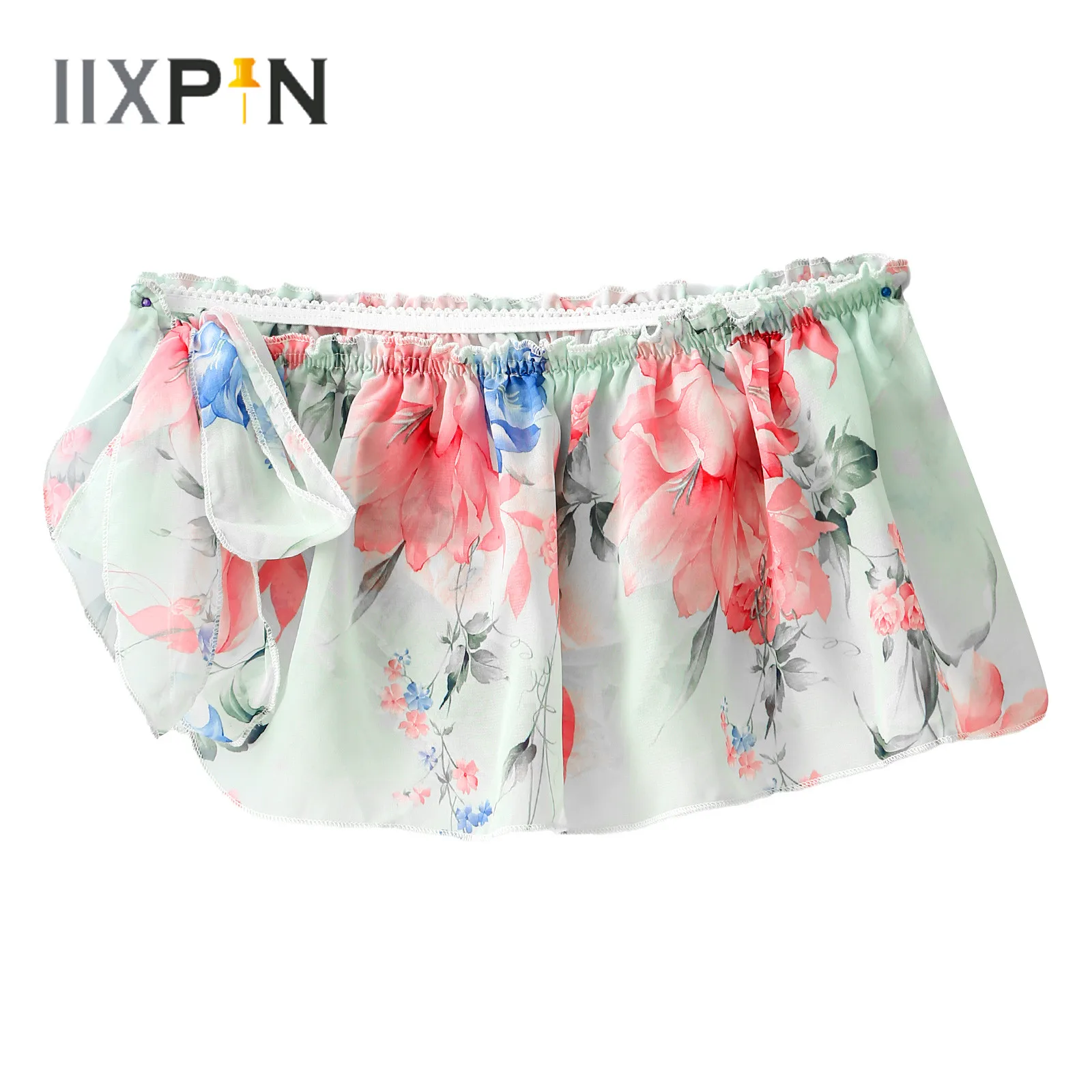 

Мужская шифоновая юбка на шнуровке, с оборками по бокам, с цветочным принтом, с юбкой, нижнее белье с высоким низким подолом и бантами, нижнее...