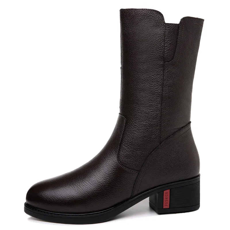 

Round Toe Thick Heel Women'S Boots, Side Zipper Solid Color Mid-Tube Boots, Women'S Platform Shoes