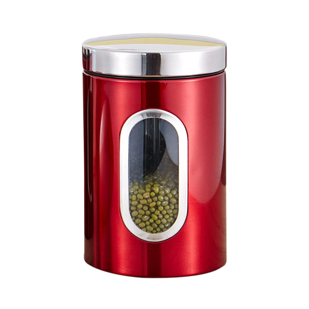 

Storage Jars Stainless Steel Canister Dry Food Dispenser Kitchen Jars For Visible Tea Coffee Grain Airtight Anti-Corrosion 1pcs