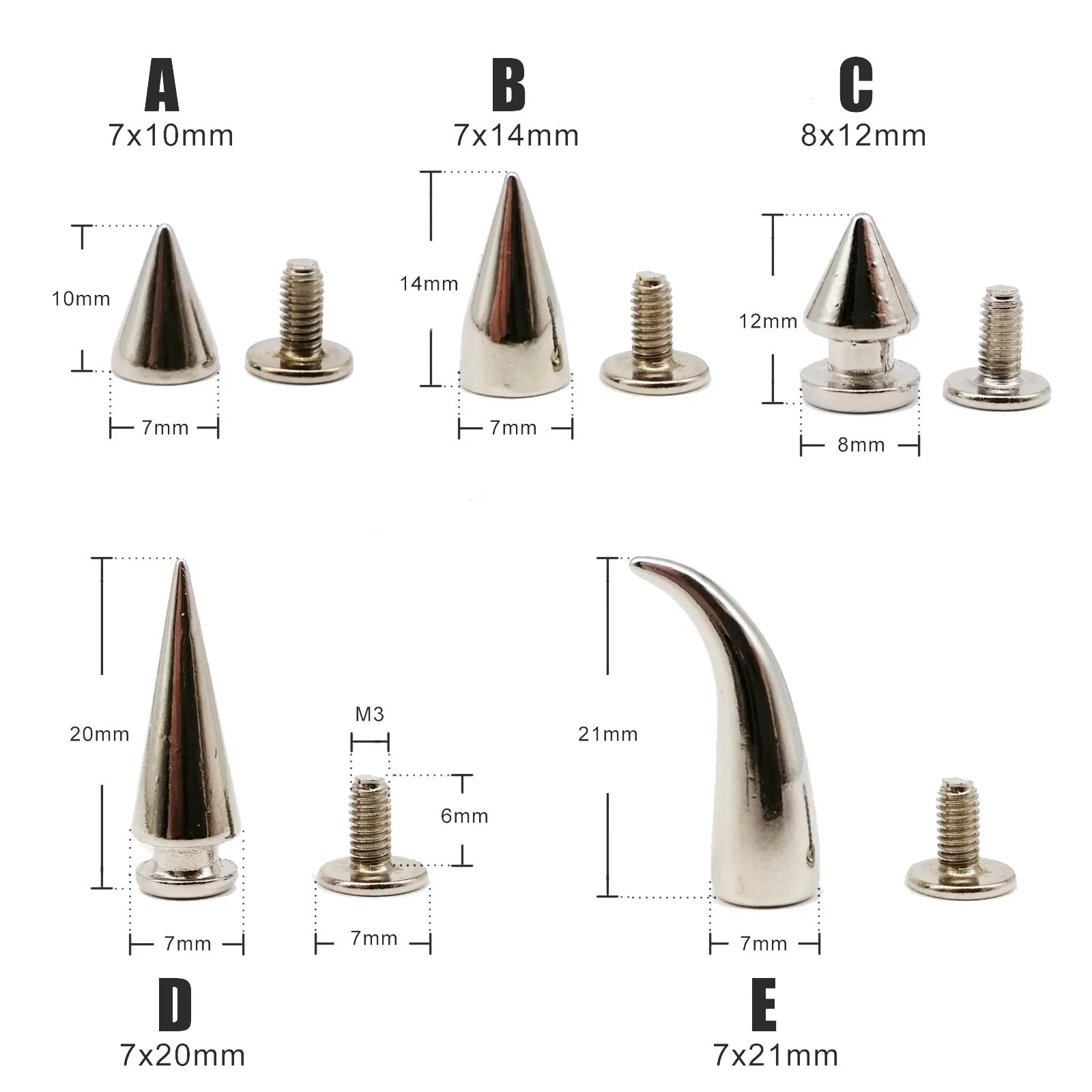 10 комплектов металлический декор панк пуля головы шип конус винт заклепка для