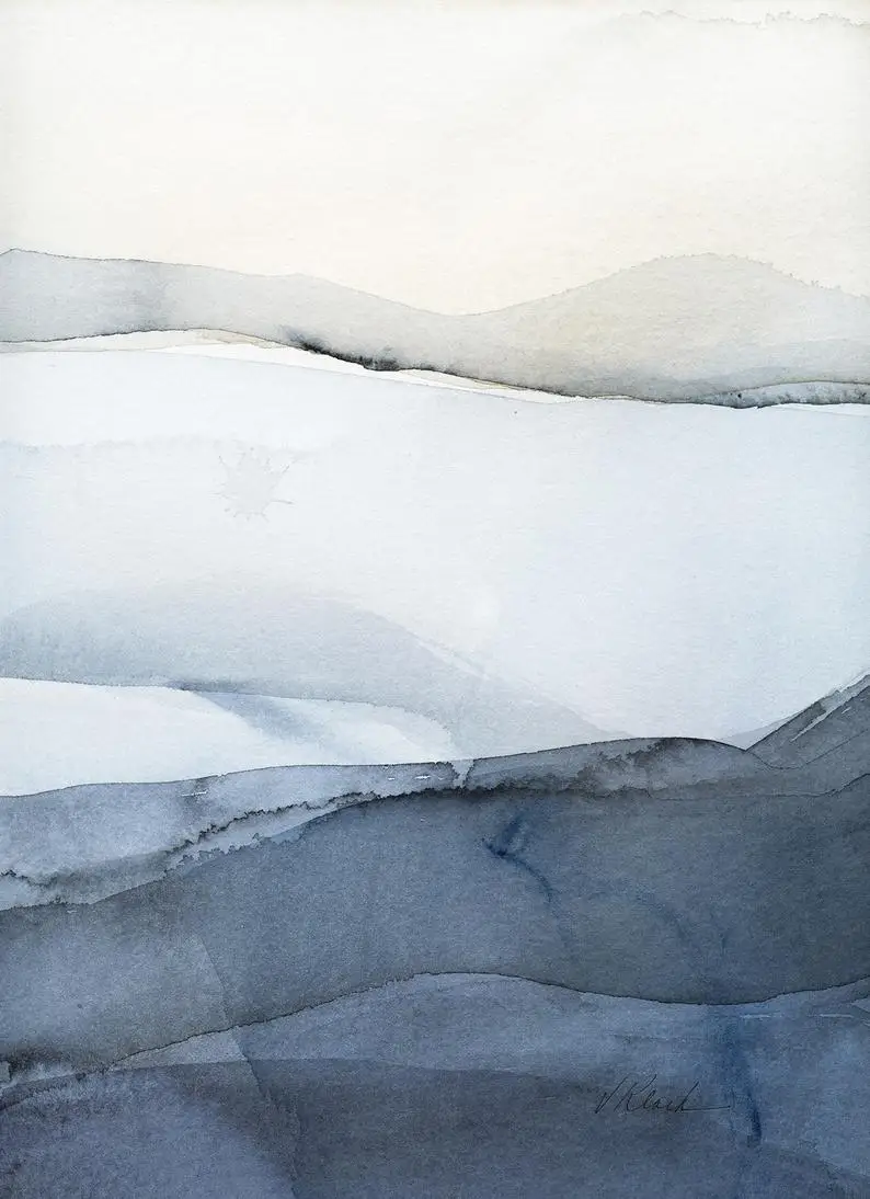 

Распродажа, оригинальная абстрактная картина Watercolo, настенное искусство Виктория клоша, серый и Индиго, современный абстрактный Минимализм