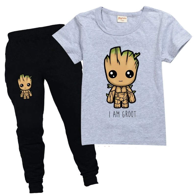 Детские футболки Marvel I Am Groot летняя хлопковая футболка с коротким рукавом + брюки