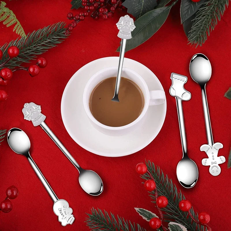 

20Pcs Christmas Spoon Set Xmas Creative Stainless Steel Coffee Scoop Tea Spoons Dessert Snacks Teaspoon
