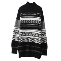 21 autumn winter new pure wool sweater womens pullover pack hip top retro jacquard knitted bottoming shirt loose and lazy style