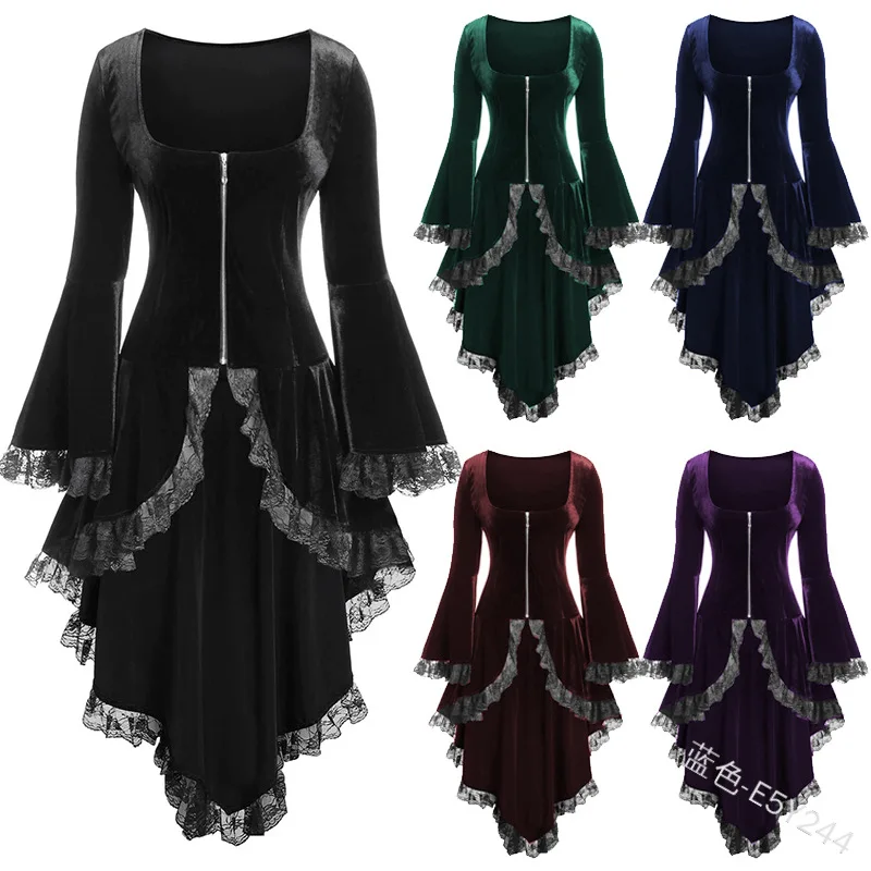 Женский Бархатный смокинг с кружевом готическое аристократическое платье
