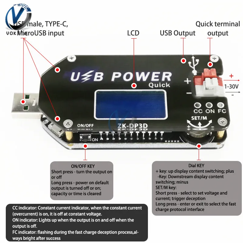 Регулируемый USB-модуль питания с цифровым управлением 2 а/15 Вт источник QC2.0 3 0