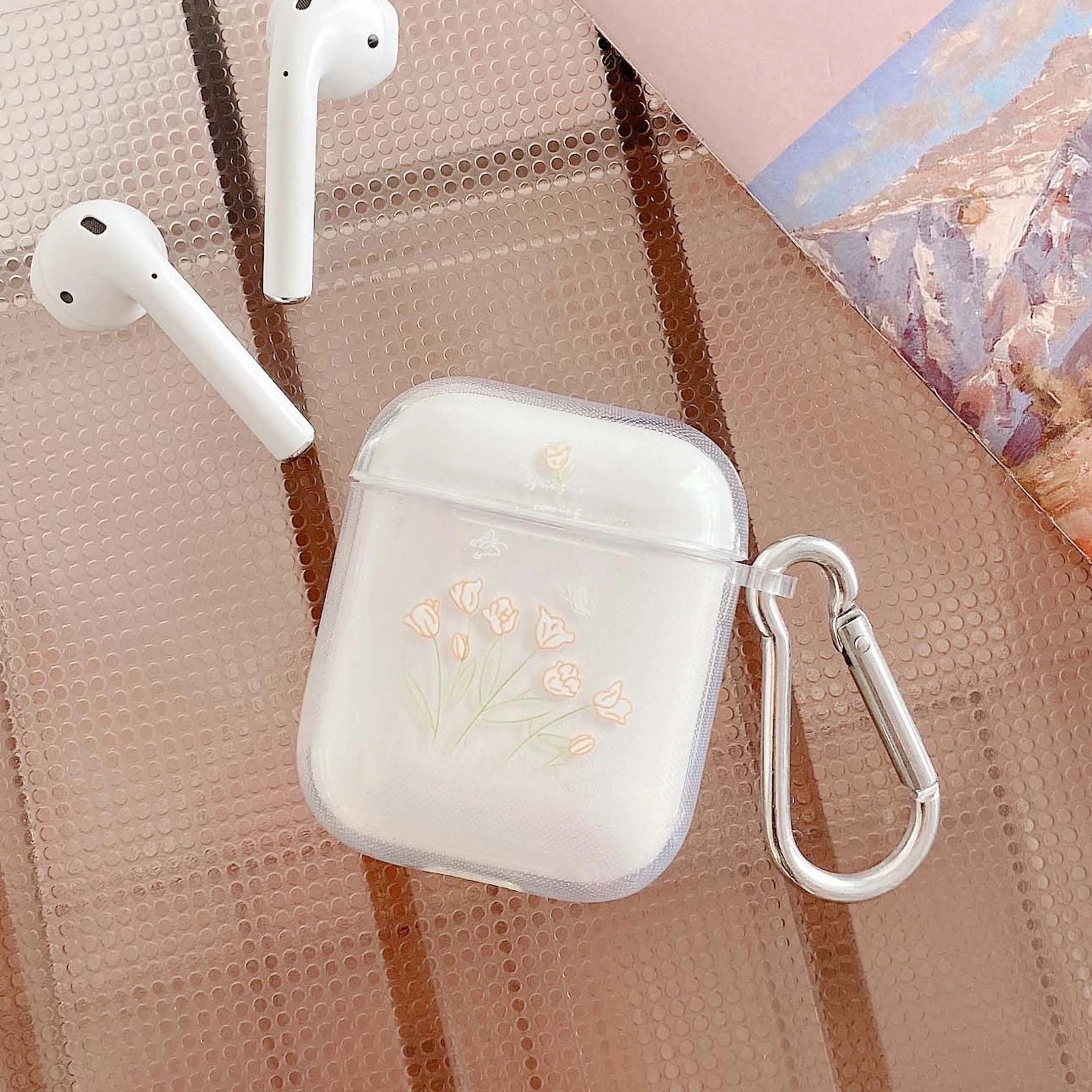 

Чехол для наушников airpods 1 2 pro с цветочным принтом тюльпан