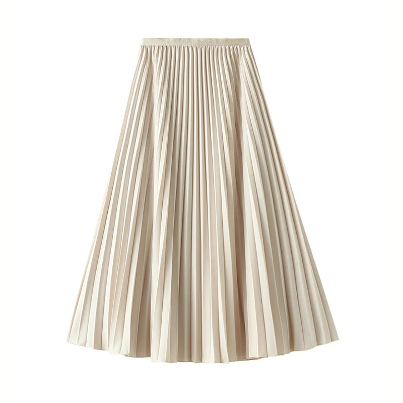 

Solid Color Fashion Women Midi Pleated Skirt 2021 Summer New Style Casual All-match High Waist Long A-line Skirts Female Jupe