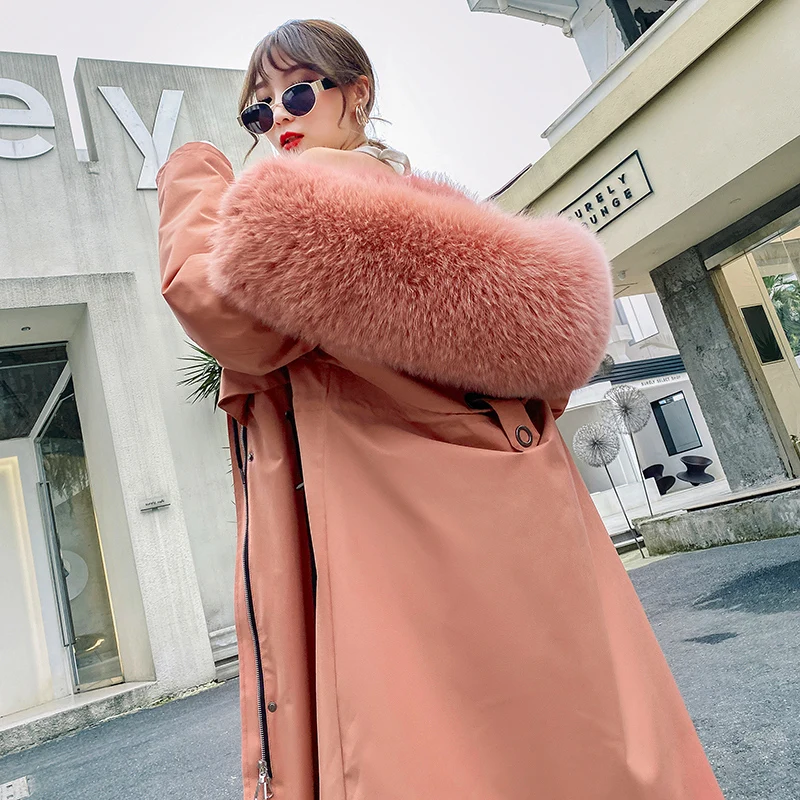 2022 New Waterproof Parka Casual Winter Real Fur Jacket Women Coat Natural Fox Fur Collar Hood Rabbit Fur Liner Outerwear Warm
