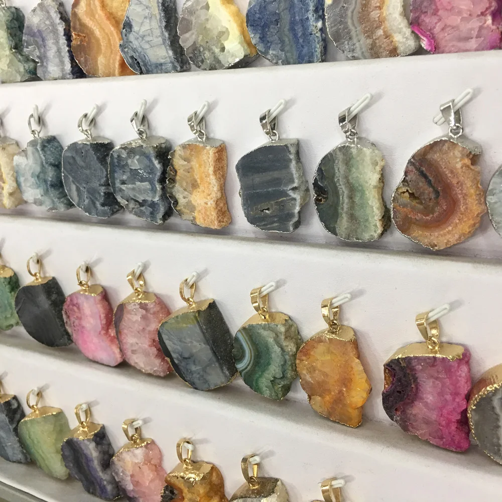 

Natural Stone Irregular Shape Plated Agates Pendants Natural Stone Pendant For Jewelry Making DIY Necklace Size 25x32mm