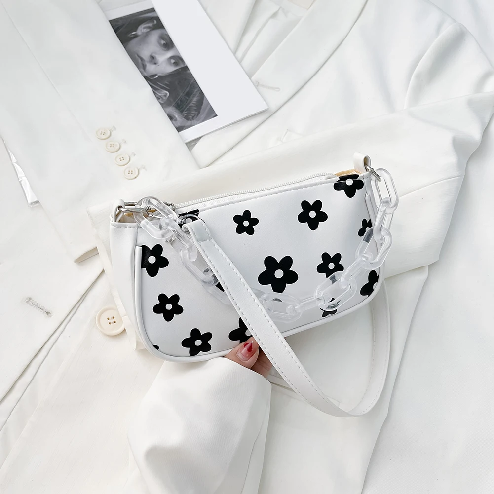 

Women Handbag PU Leather Floral Pattern Printing Pouch Ladies Chain Top-handle Casual Underarm Purse Wallet Decoration