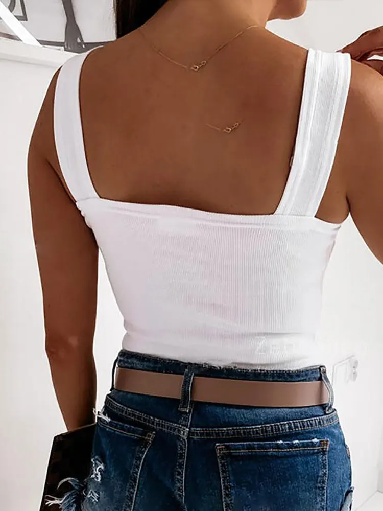 

2021 Summer Women Sexy Slim Fit Tee Shirts Low Cut Vest Solid Strap Sleeveless Garment Casual Basic Tank Tops Ninimour