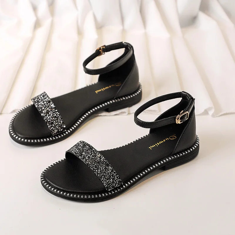 

Buckle Strap Large Size Clear Heels Female Sandal Comfort Shoes for Women 2021 Summer All-Match Big Girls Gladiator Flat Beige