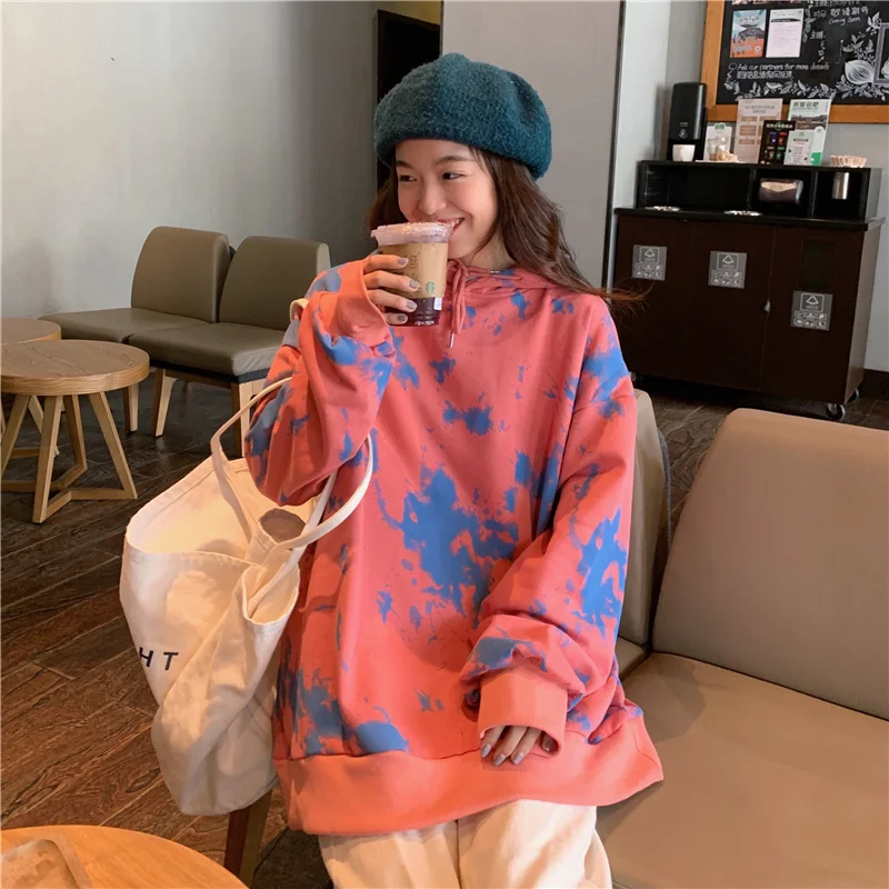 

American High Street Hiphop Tie-Dyed Sweater Women's Spring and Autumn Ins Loose BF Idle Style Thin Chic Hong Kong Style Coat