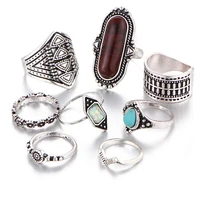 women retro ethnic style antique exaggerated stone pine stone combination ring set