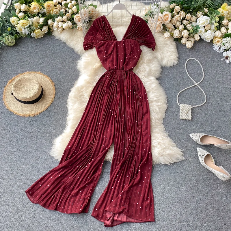 Женские Плиссированные Длинные брюки SINGRAIN комбинезоны в горошек свободные