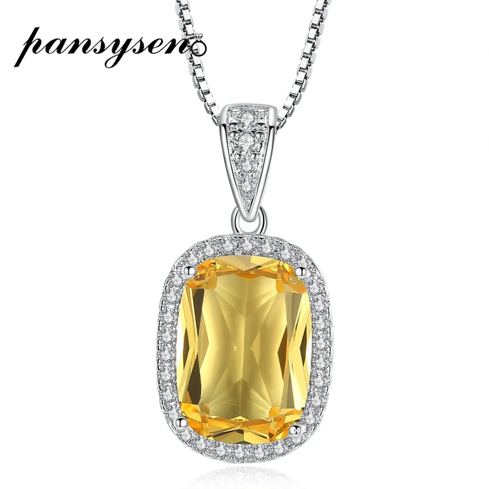 PANSYSEN 925 Серебряное ожерелье для женщин Желтый Цитрин Свадебные обручальные