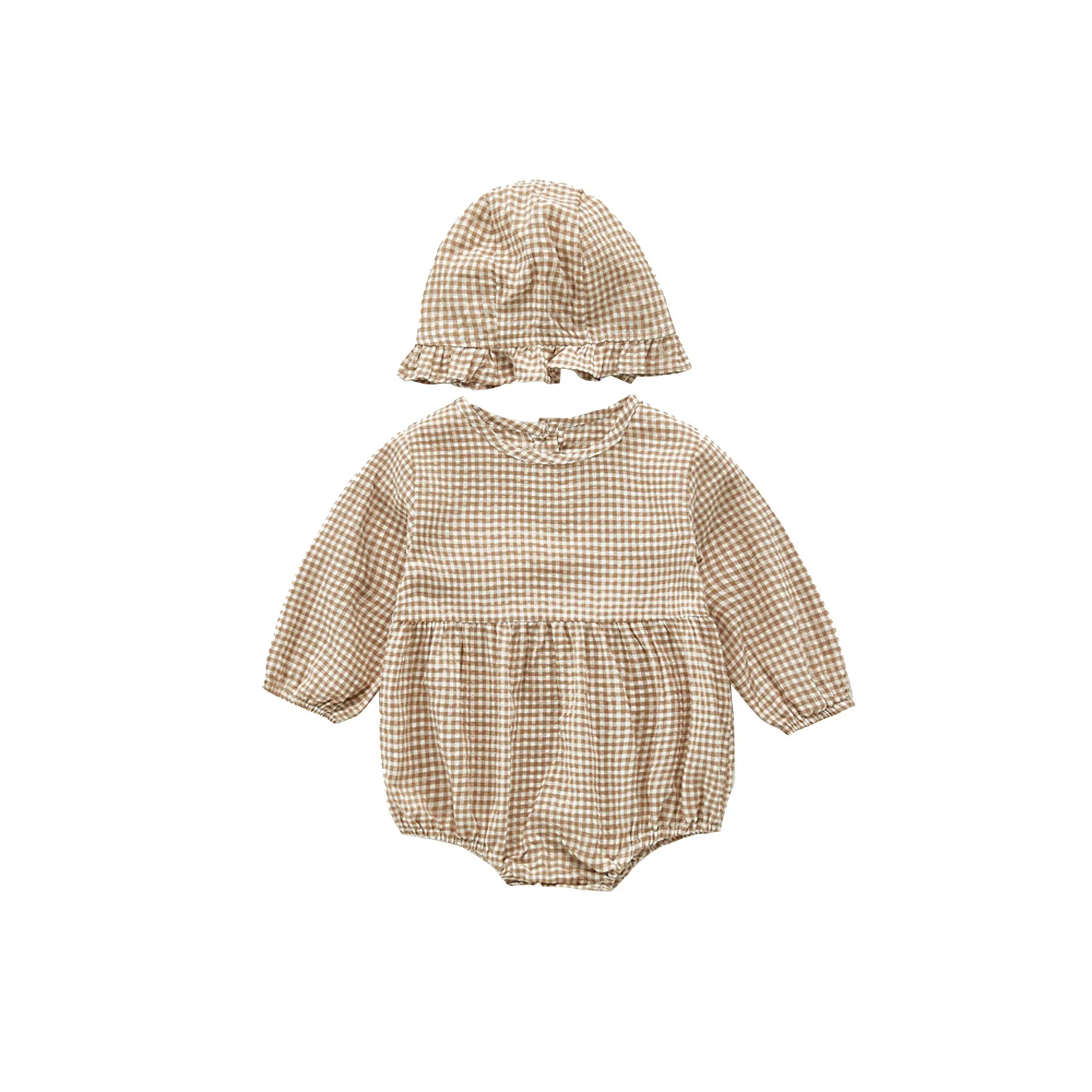 

Baby Bodysuit Long Sleeve Cotton Clothes 2020 Spring Autumn Kids Girls Boys Full Print Plaid Bodysuits With Hat Child Tops New