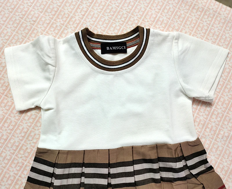 

New 2021 Summer Fashion England kids girls clothes dress Striped style cotton Ruched Patchwork baby girl princess dress 2-8 year