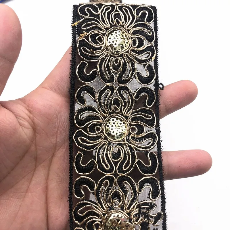 1Yards Sequin Lace Trims Floral Webbing Ribbon Clothing Decorative Embroidered for Bridal DIY Sewing Material Dress | Дом и сад