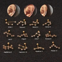 chissen 1pc stainless steel twelve constellation ear piercing jewelry cz cartilage helix lobe screw back stud earring