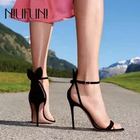 summer stiletto suede bow ankle strap womens high heels 8cm sandals round head female party shoes open toe sandalias de mujer