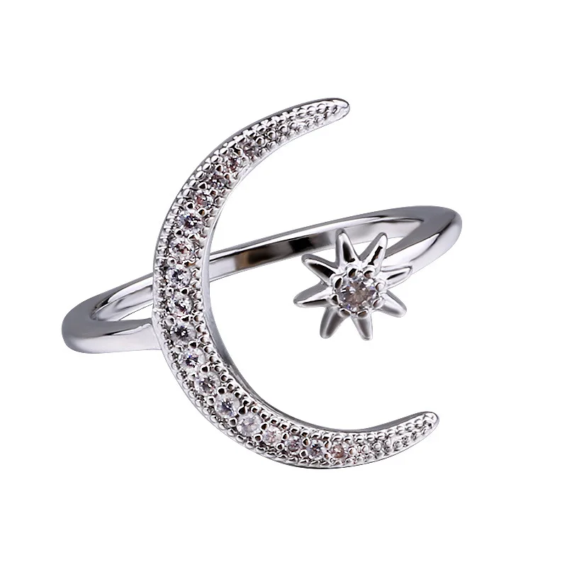 

New Crescent Moon Star Moon Ring 18k European and American Plated Creative Exaggerated Opening Engagement Ring