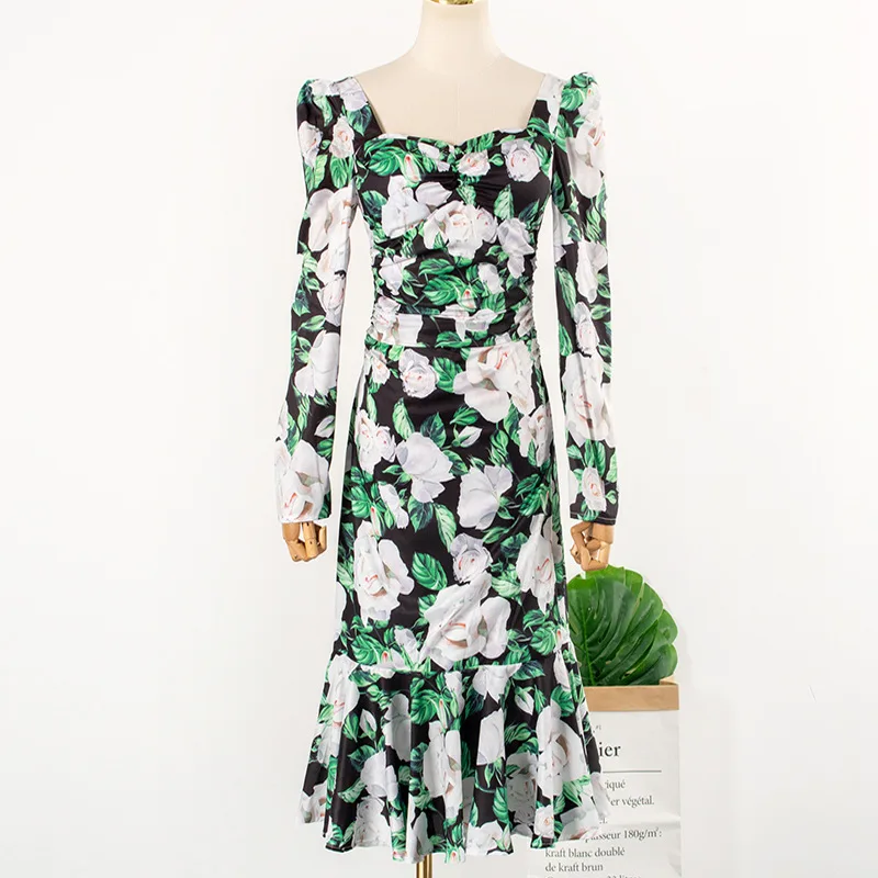 

Women Dress 2020 Summer Floral Print Chiffon Dress 사랑의 불시착 Boho Style Long Fishtail Party Beach Dresses Vestidos de fiesta