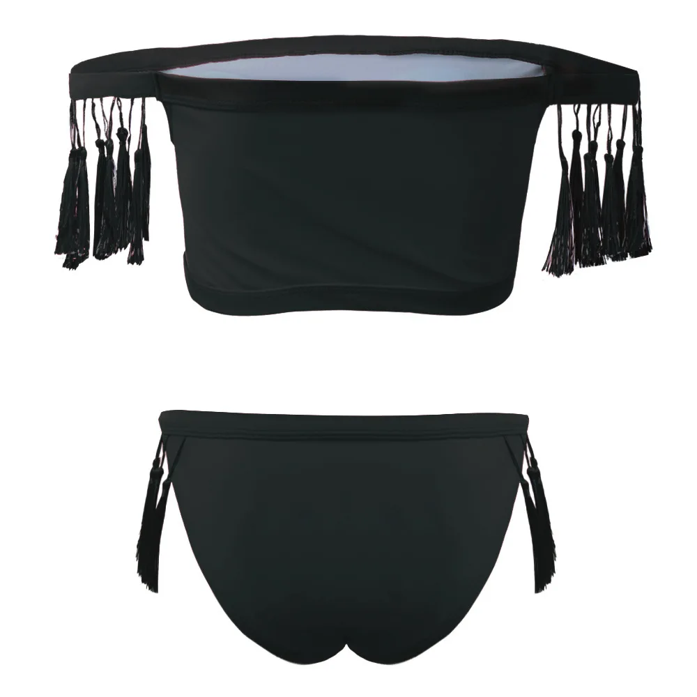 

Sexy Bikini Set Tassel Solid Swimsuit Women 2 Pieces Bathing Suit Brazilian Bikinis Swimwear Beach Wear Bandeau Biquini Feminino