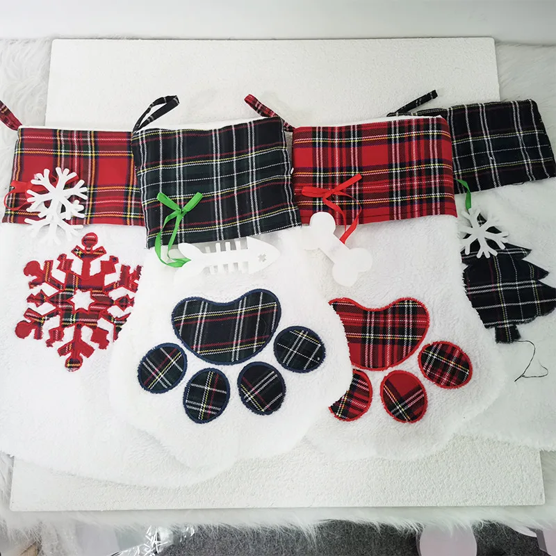 

Christmas Party Dog Cat Paw Stocking Hanging Socks Tree Ornament Decor Plush Xmas Socks kdis Gift Candy Bag For New Year 2022