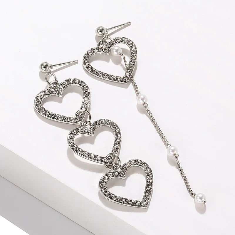 Длинные серьги с жемчугом в Корейском стиле асимметричные подвески форме сердца