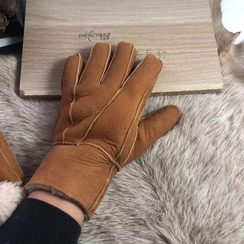 Русские меховые перчатки зимние теплые мужские замшевые из овчины и шерсти