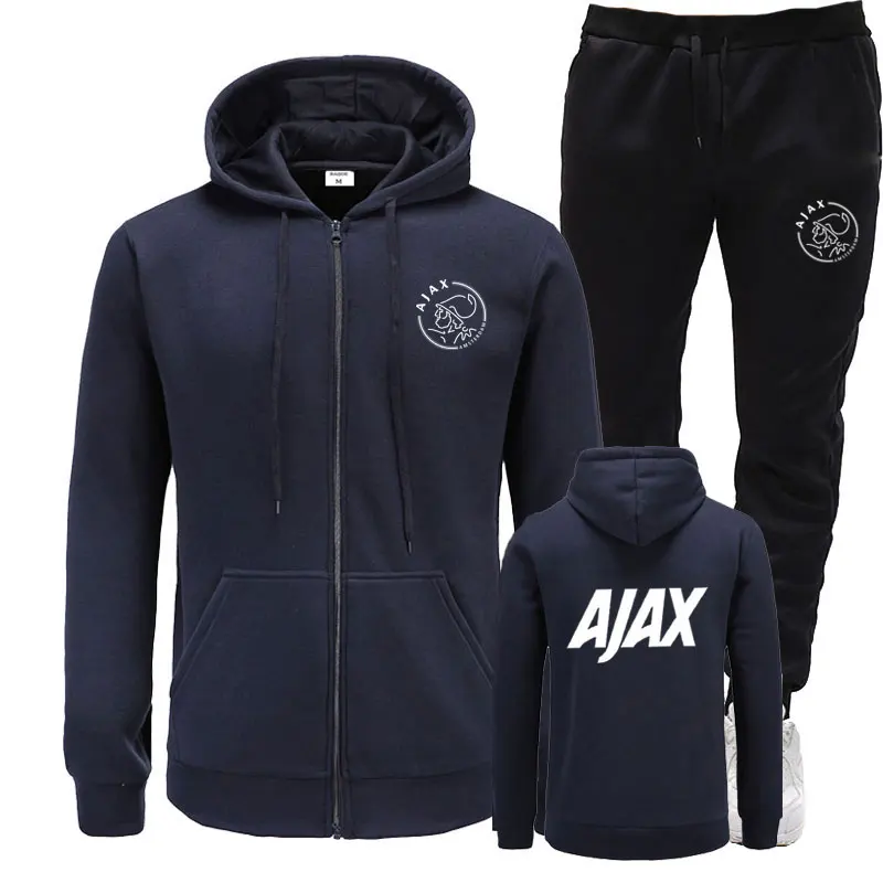 Новинка, спортивный костюм, модные AJAX мужские спортивные толстовки, комплекты из двух предметов, хлопковая флисовая плотная толстовка с капюшоном+ штаны, спортивный костюм для мужчин