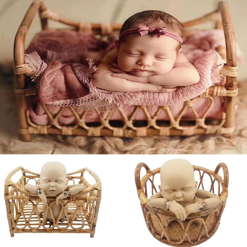 Newborn Photography Props Retro Rattan Round Basket Chair Bebe Photo Accesories Recien Baby Girl Boy Posing Bed Background