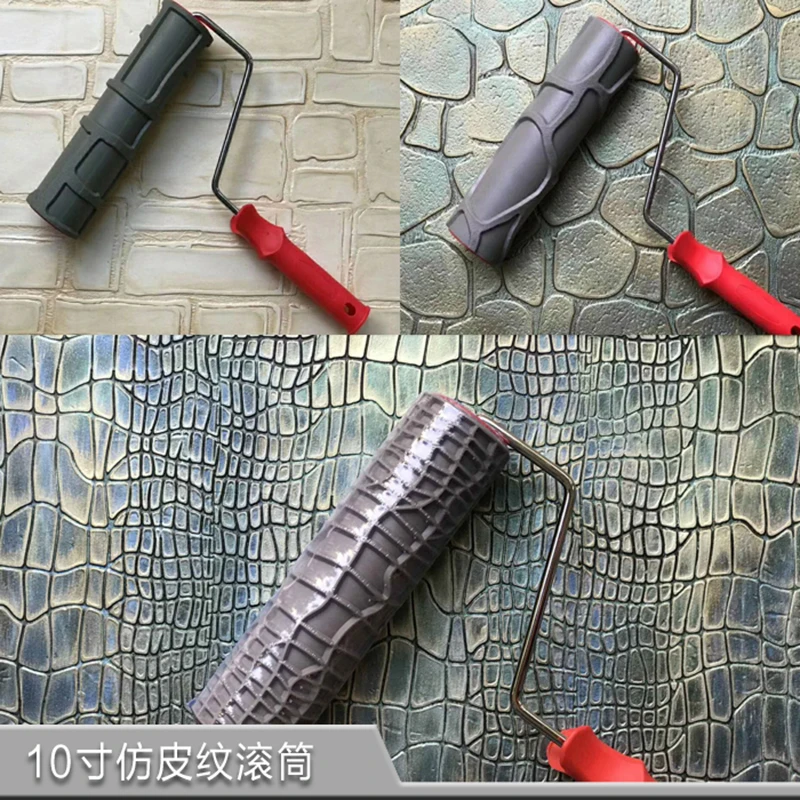 Crocodile Pattern Paint Roller Brush 10 Inch Stamp Decorative Cylinder Imitate Leather Texture Painting Tools