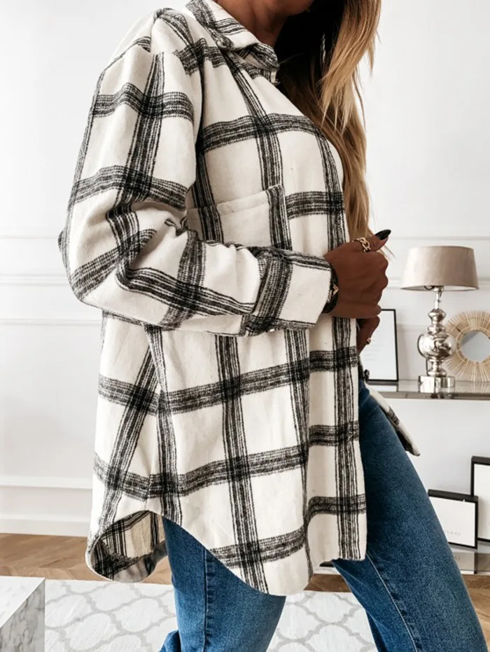 

Oversized Women Spring Fall Long Sleeve Plaid Blouse Fashion Loose Blouse Jackets Vintage Female Coats Streetwear abrigo mujer