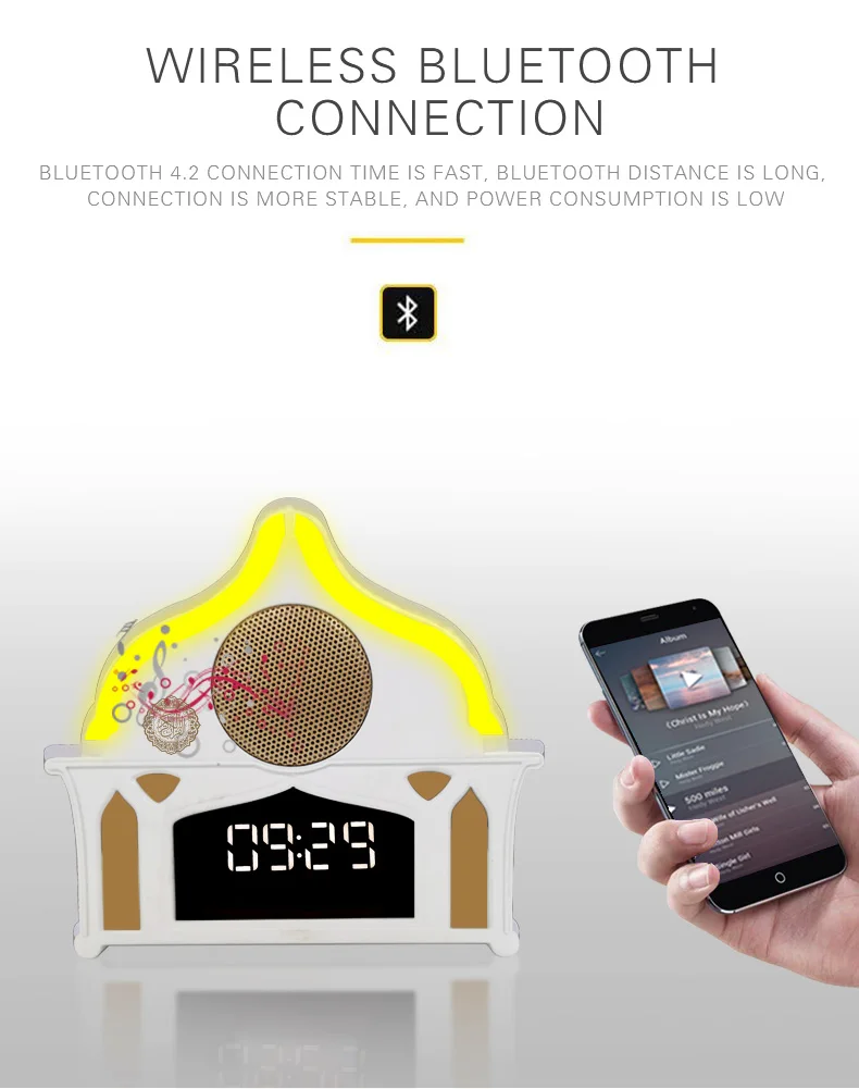 Quran Touch Lamp портативный bluetooth-динамик Hajj Umrah мусульманский Azan плеер 8 ГБ, полное чтение известных Imams и quran Transla