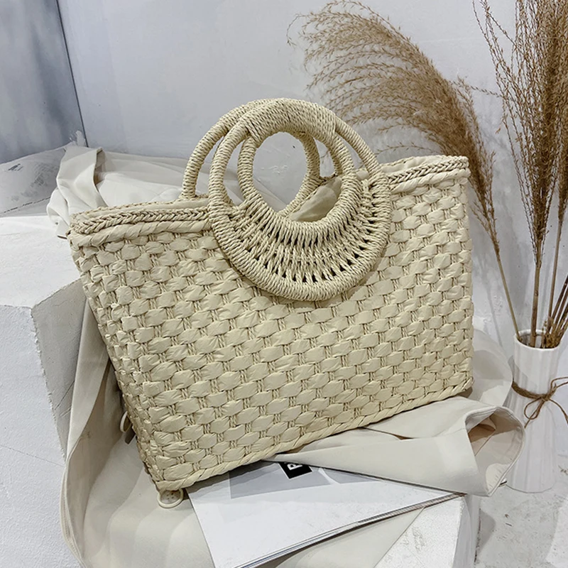 

Summer Beach Weave Beach Bags For Women Bucket Bag Casual Ladies Handbags Handmade Basket Vacation Straw Totes torebka damska