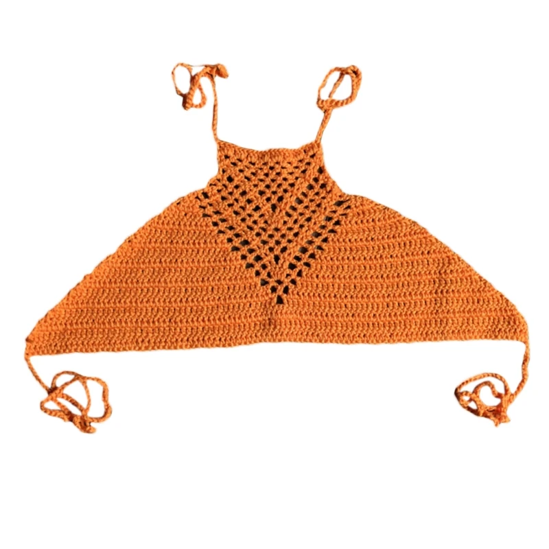 

Женский летний кроп-топ с вырезами, вязаный крючком топ с лямкой на шее, бикини в стиле бохо, однотонная бандажная накидка без рукавов с откр...