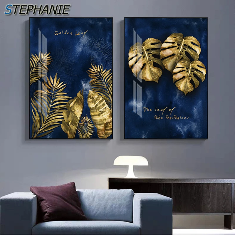 

Contemporary Golden Monstera Leaf Canvas Modern Plants Poster Print Nordic Luxury Painting Decorative Picture Living Room Decor
