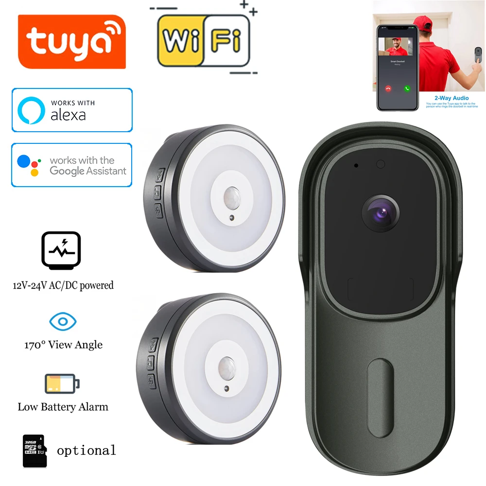 

Дверной звонок Tuya для умного дома, 2 МП, 1080P, Wi-Fi