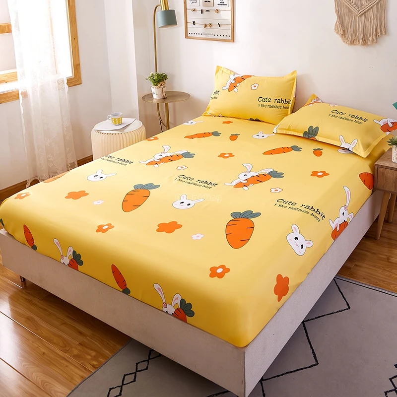 Постельное белье с милым кроликом и морковкой желтая простыня мультяшным