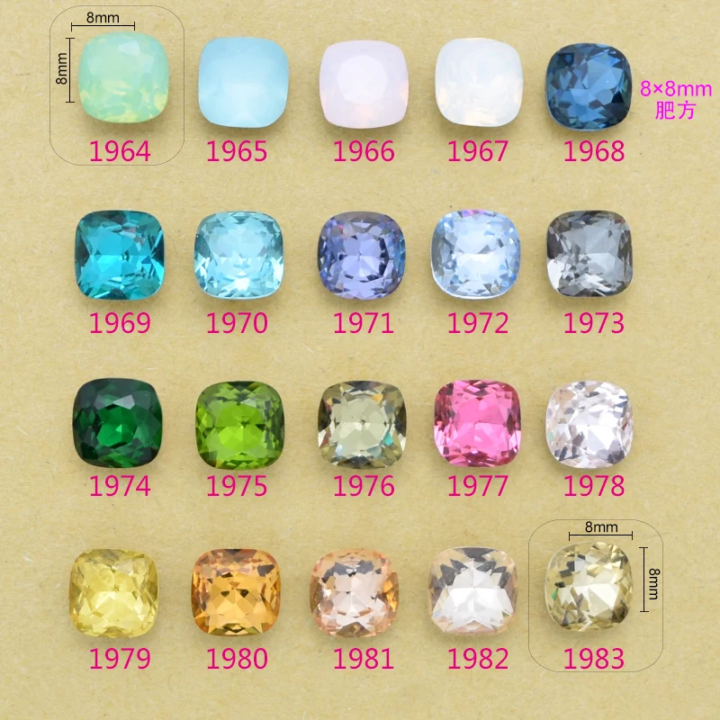 

100Pcs Square 20 Colors Opal Rhinestones For Nail Art Flatback Non Hot fix Decoration accessories Nail Art Crystal 1964-1983