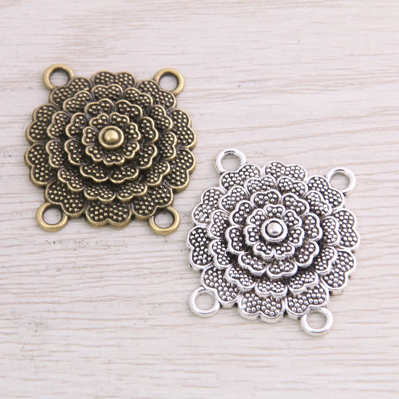 

12pcs 28*30mm New Product Two Color Zinc Alloy Round Flower Porous Connectors Jewelry Making DIY Handmade Craft