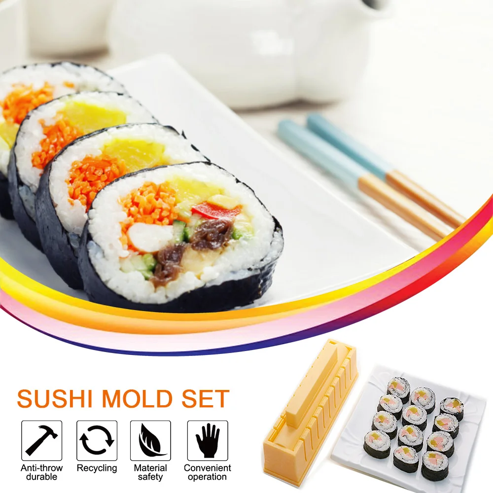 

4-Piece Sushi Making Kit,Japanese Rice Ball Cake Roll Mold Multifunctional Sushi Mold Making Tool Kitchen Accessories