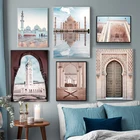 Мусульманский плакат на холсте, пейзаж, печать, религиозный декор, картина, мусульманская архитектура, настенная живопись, холст для мечети, храма