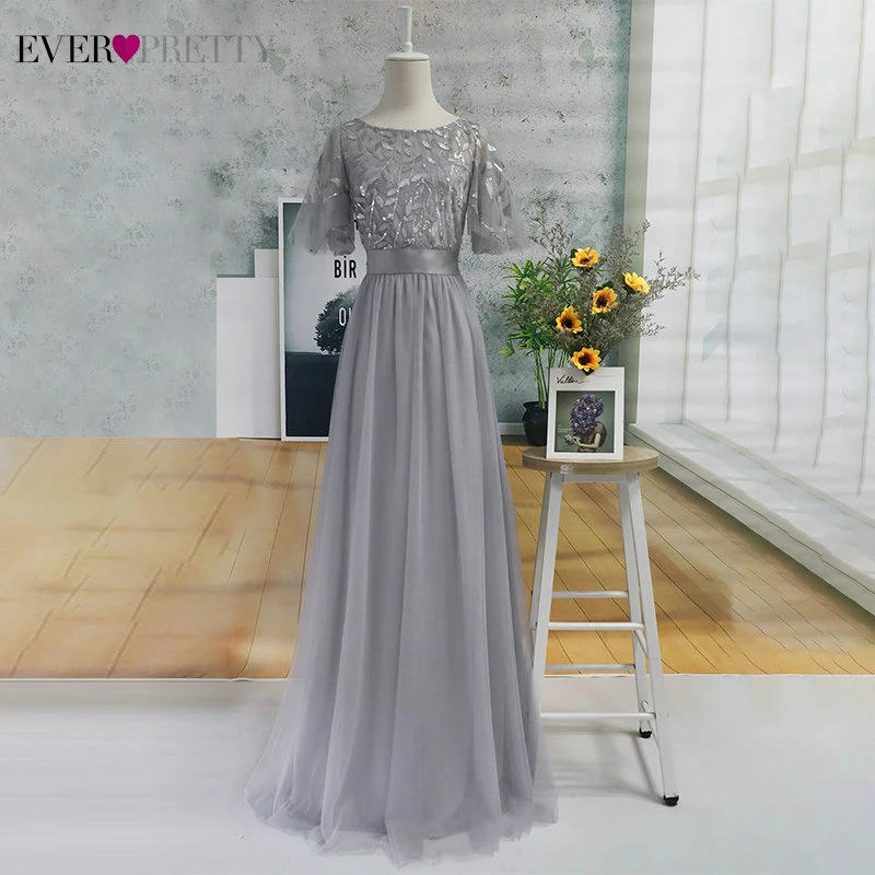 Блестящие серые платья для выпускного вечера Ever Pretty A-Line с круглым вырезом и блестками с коротким рукавом элегантные вечерние платья Robe De Soiree Femme