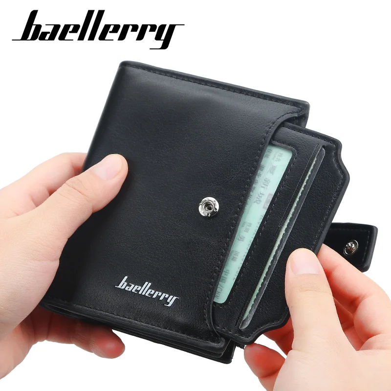 

baellerry Male Business Purse Short Leather Wallets for Men Coin Pocket Card Holder Boys Zipper Hasp Wallet carteira masculina