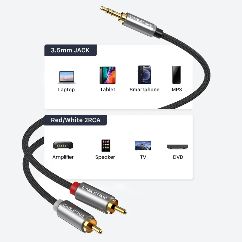 Кабель CABLETIME RCA 2rca на 3 5 аудиокабель 2RCA Aux штекер Rca мм для Edifer домашний кинотеатр DVD